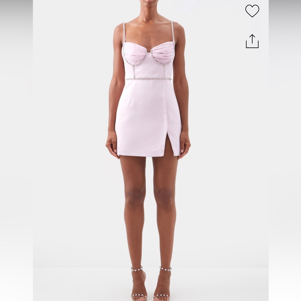 Self Portrait - Chiffon & Crepe Rhinestone Mini Dress, Size UK14 US10